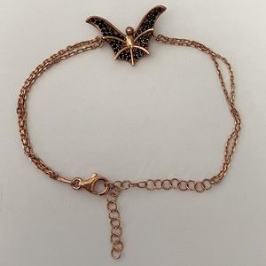 925 Silver bat bracelet black cz 14k rose gold plated